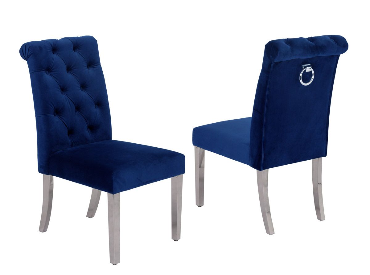 Cambria Navy Velvet Dining Chairs Chrome