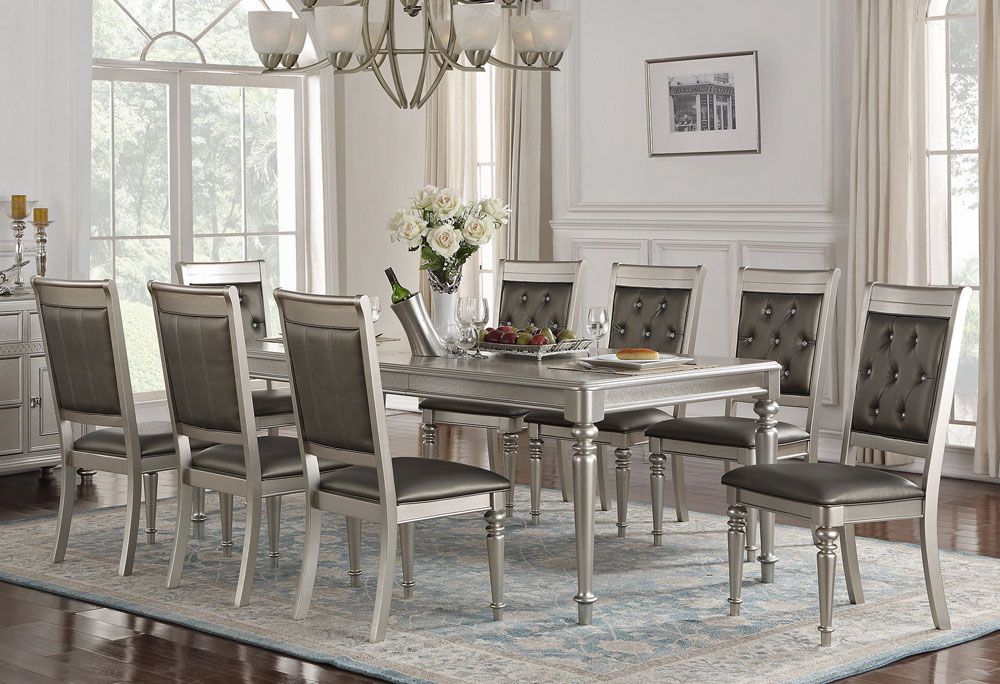 Campbell Silver Finish Extendable Table Set,Campbell Silver Finish Contemporary Table Set