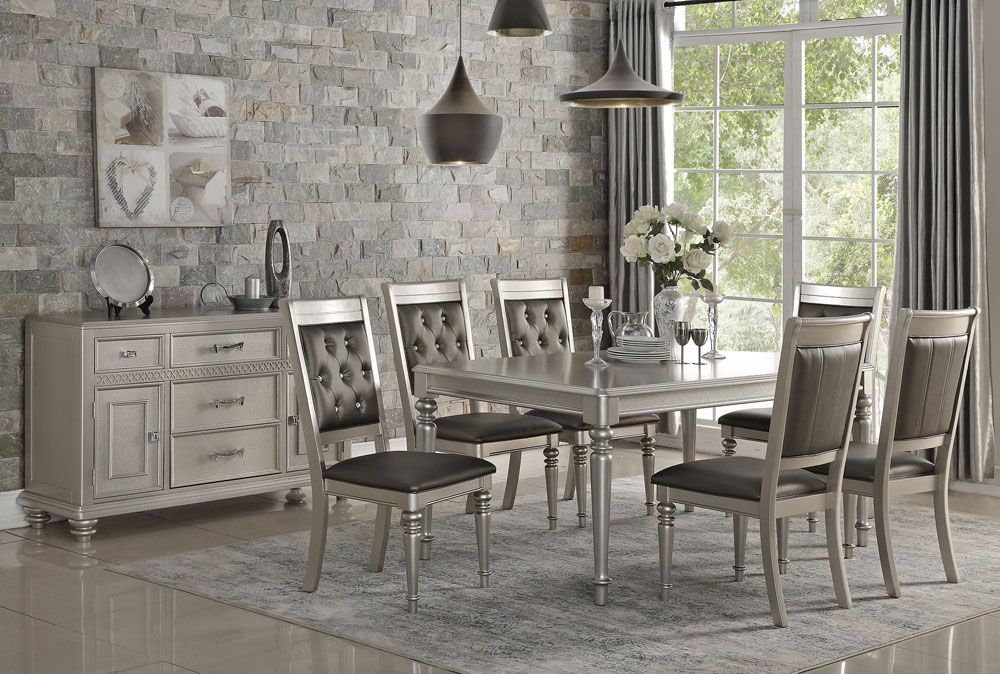 Campbell Silver Finish Contemporary Table Set