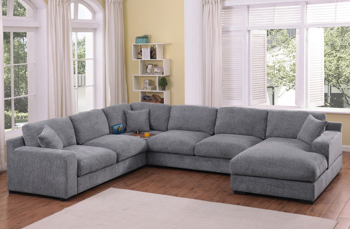 Camryn Sectional With Console Grey Chenille