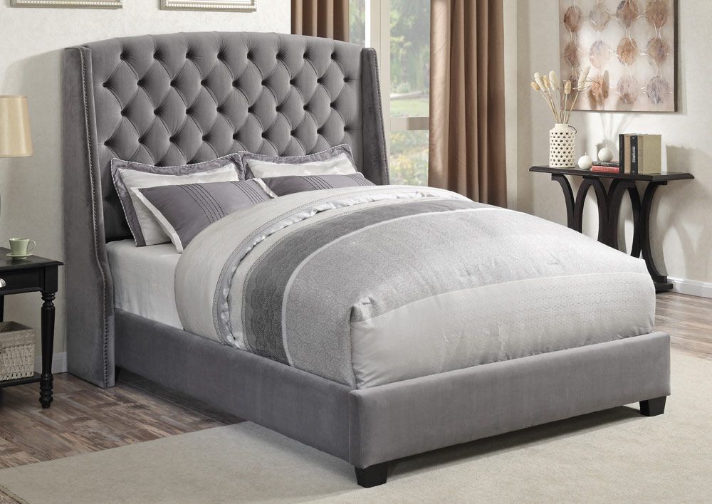 Candela Grey Velvet Bed Tall Headboard