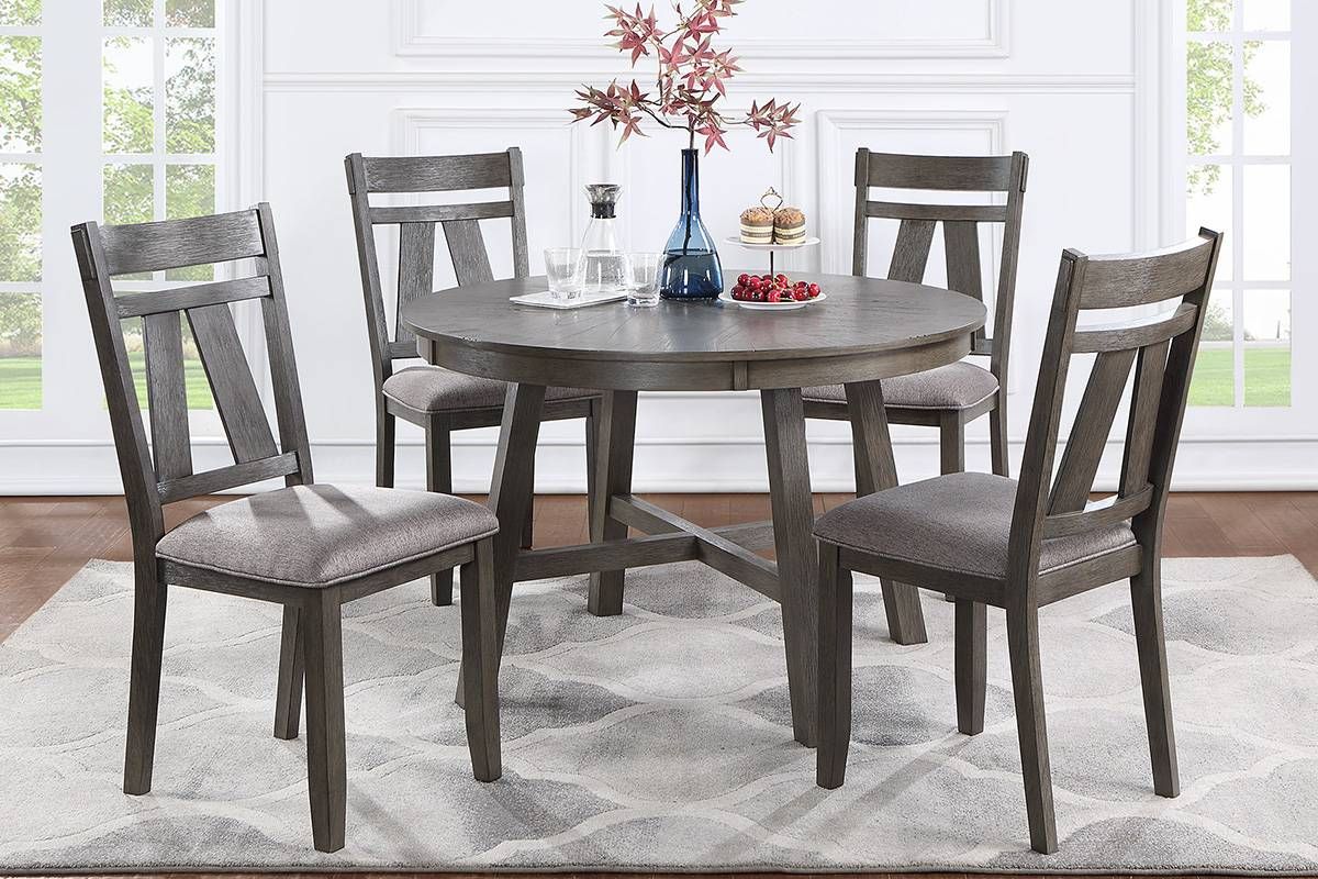 Capella Brown Finish 5-Piece Round Table Set