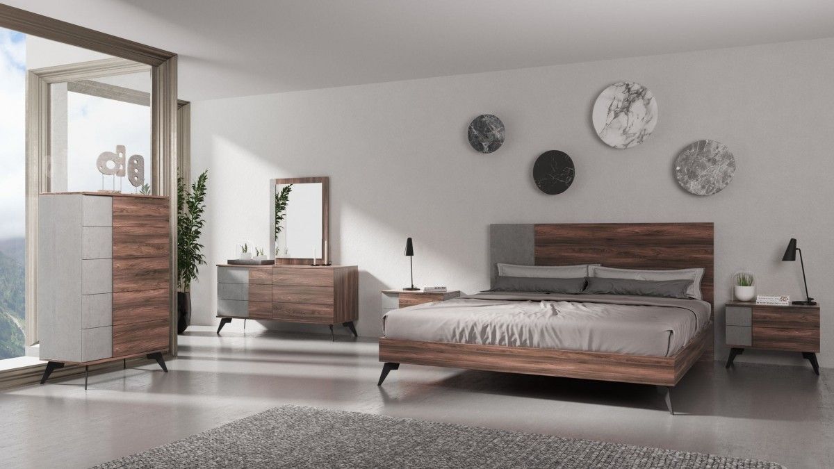 Capri Faux Concrete Rustic Walnut Bedroom Set