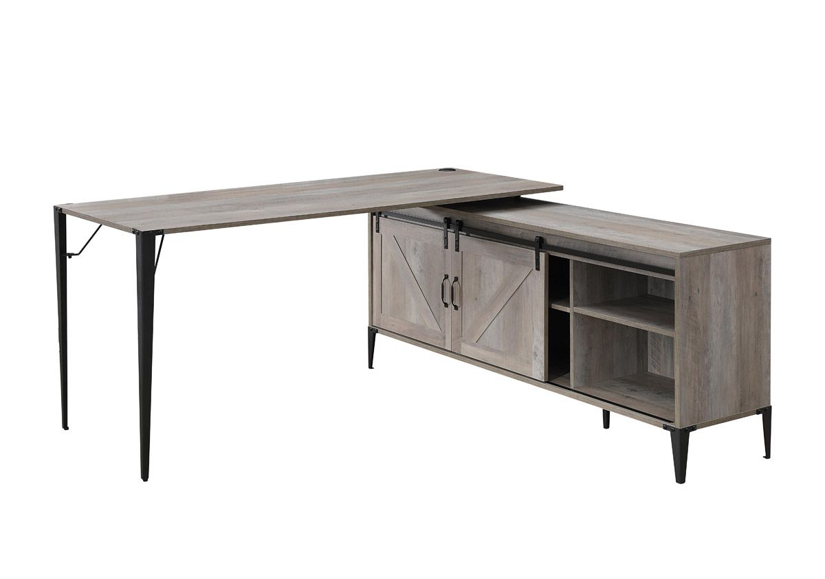 Capto Rustic Grey L-Shape Office Desk With Barn Doors