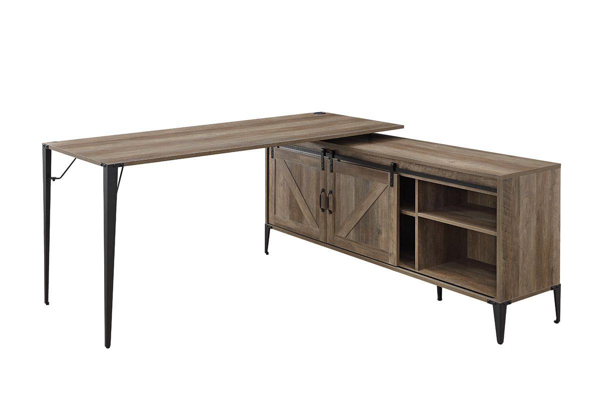 Lima Industrial L-Shape Office Desk in Rustic Oak