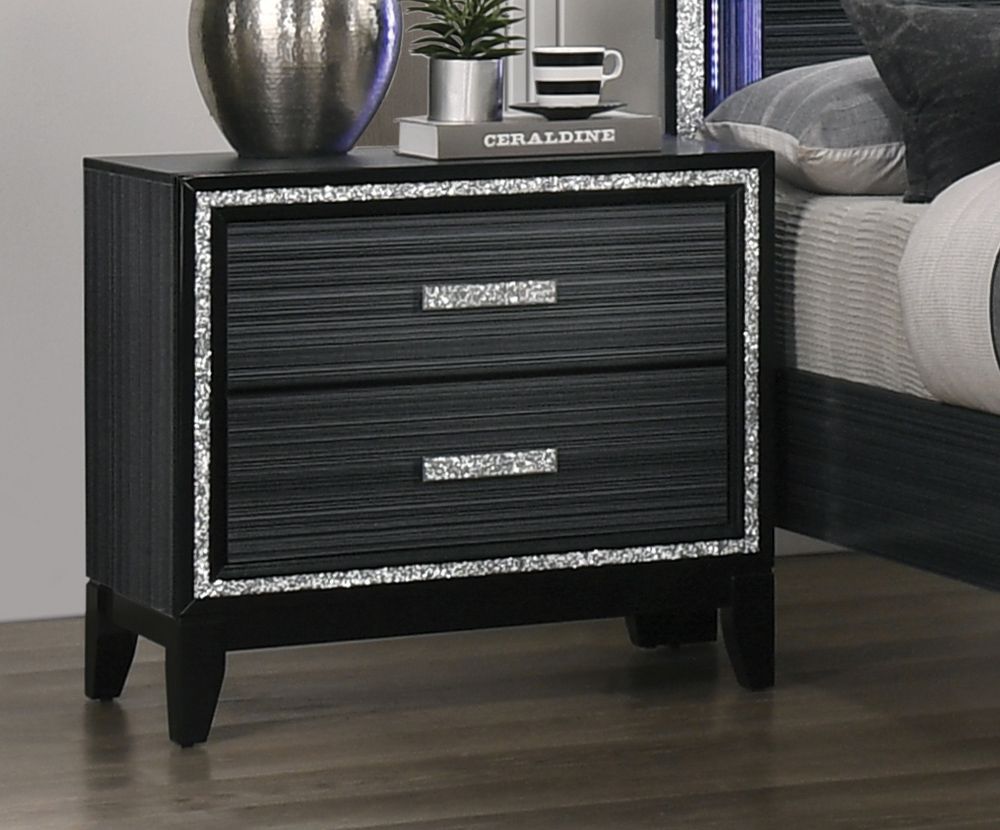 Cara Black Night Stand Crystal Accented