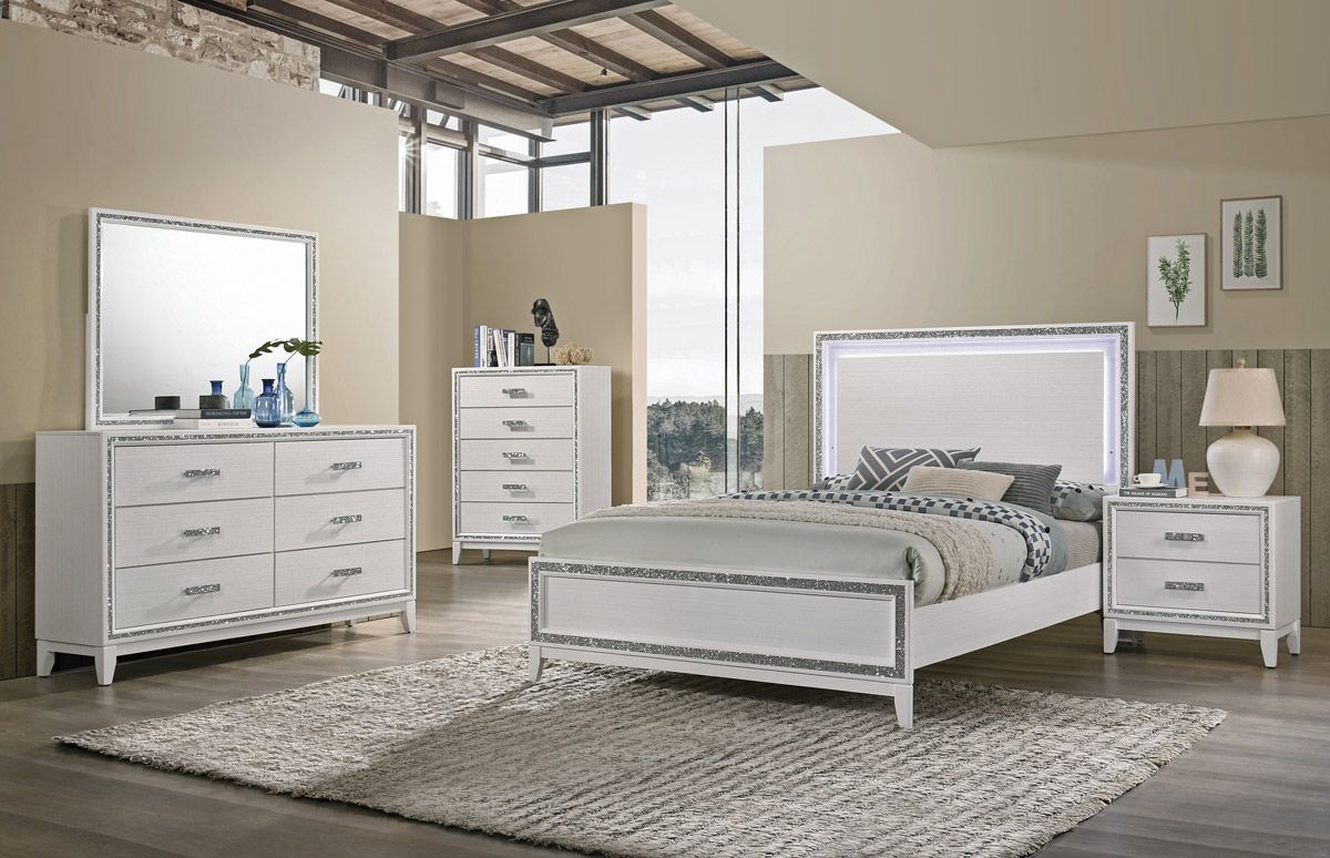 Cara Bed With LED Light White Finish