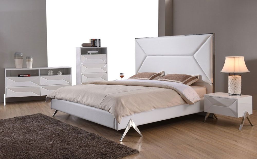 Cardy Modern White Leather Platform Bed
