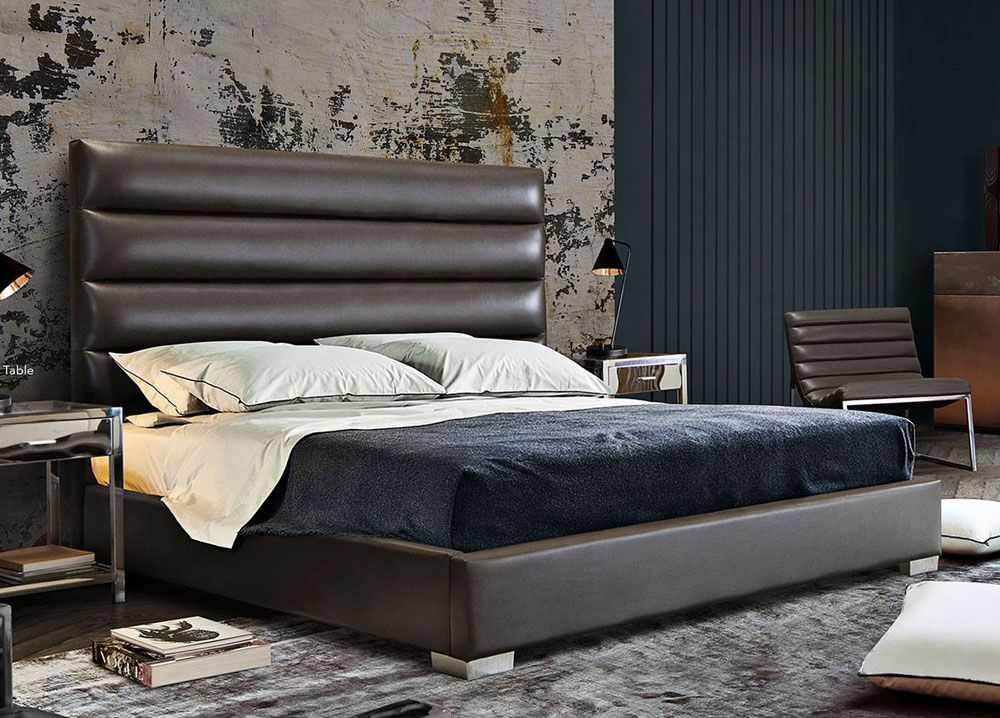 Carla Grey Leather Modern Bed