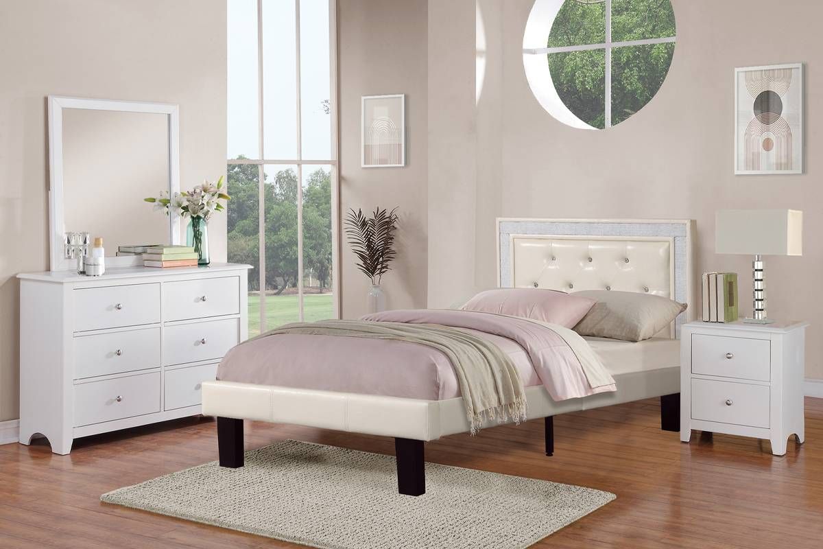 Carlina White Youth Bed Crystal Tufted