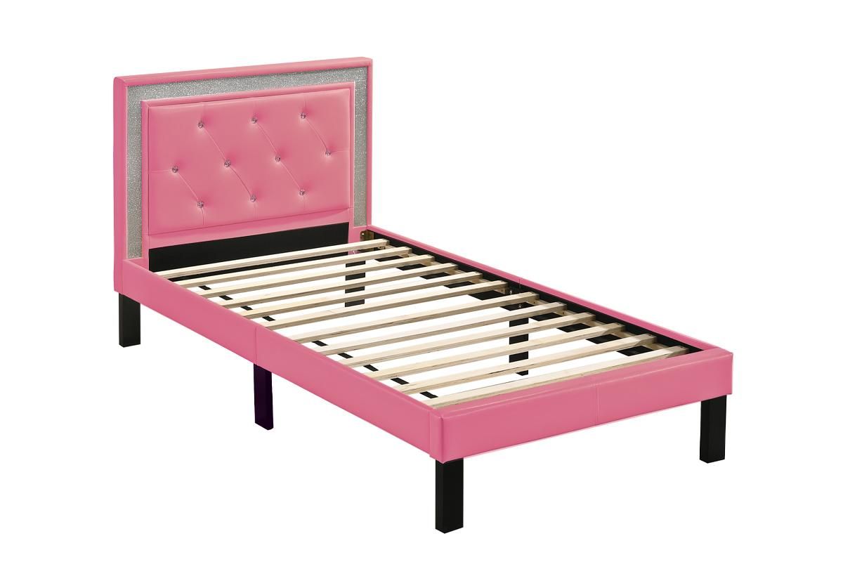 Carlina Pink Leather Crystal Tufted Modern Bed