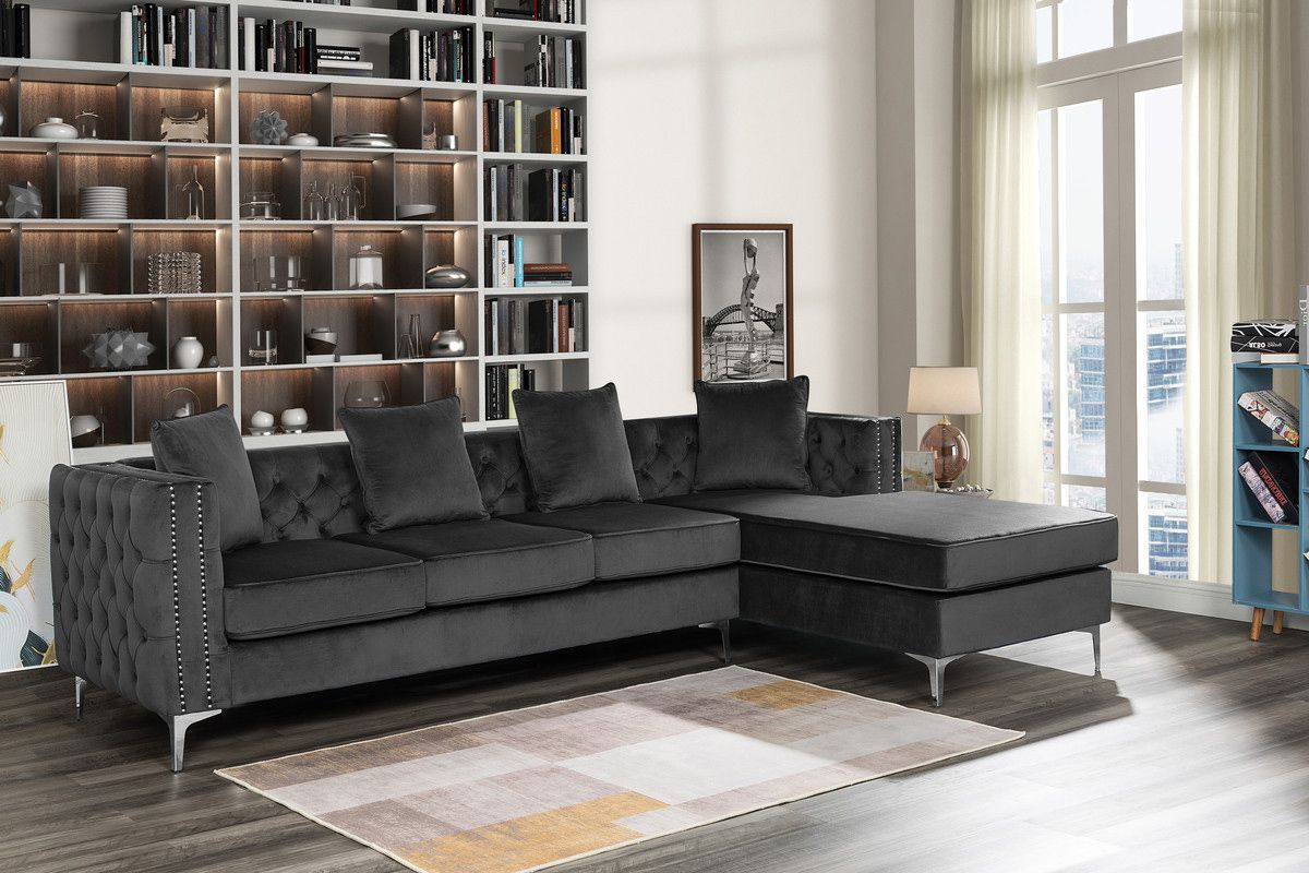 Carmon Grey Velvet Modern Sectional