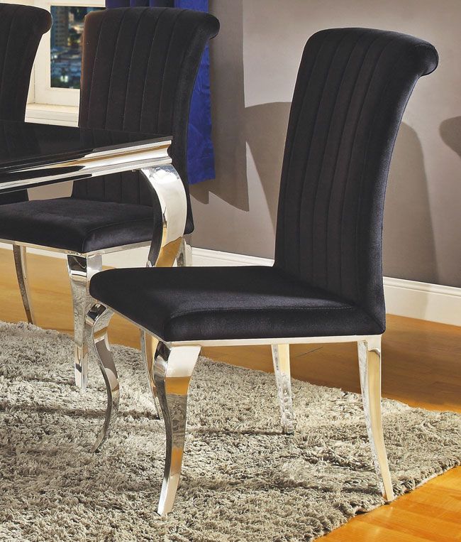 Carnell Black Velvet Chair,Carnell Hollywood Glam Dining Table Set
