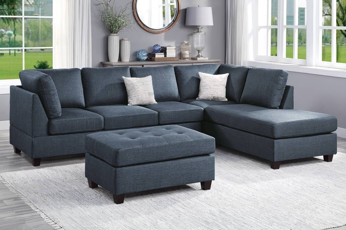 Casablanca Dark Blue Fabric Sectional Set