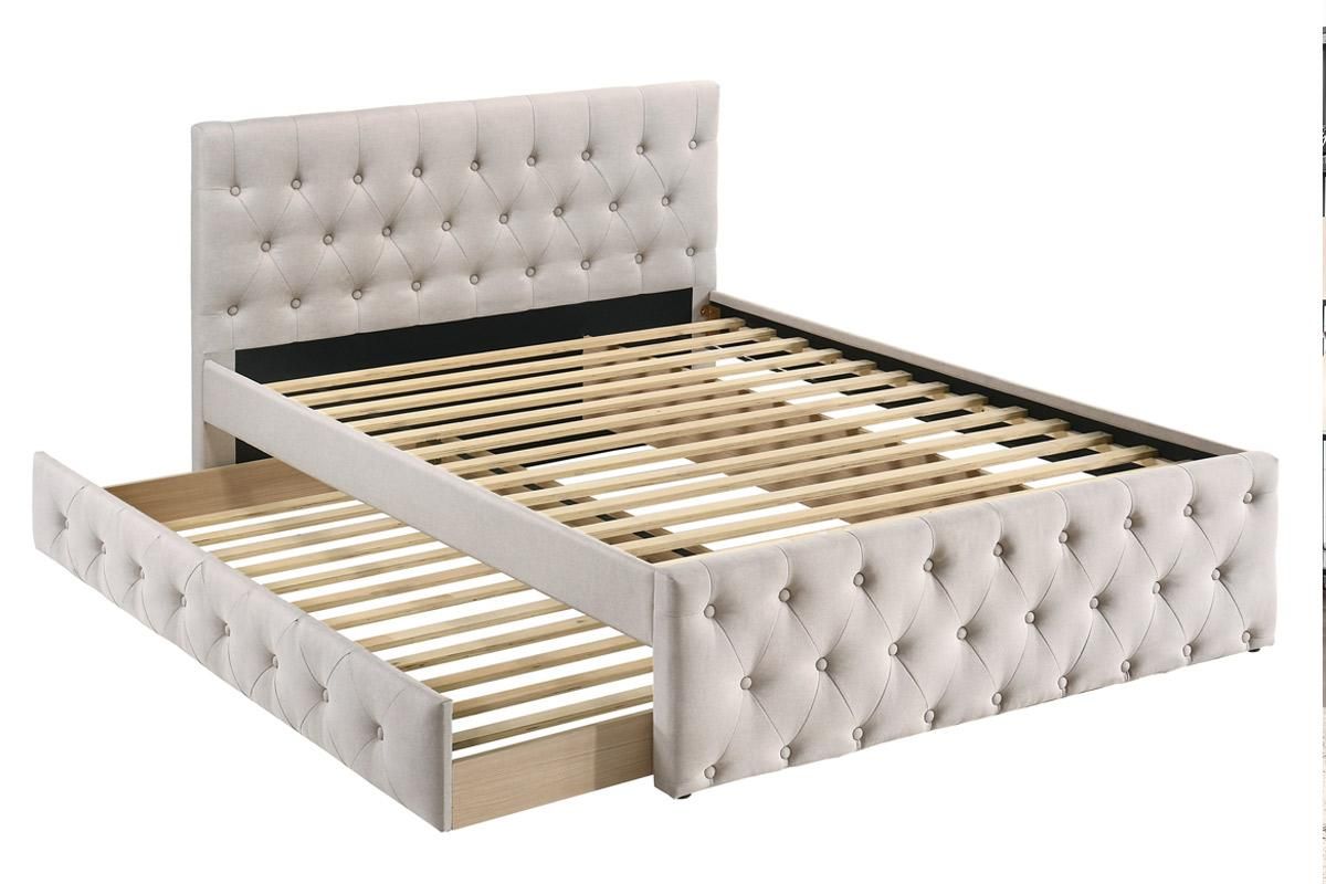 Caylee Beige Linen Platform Bed With Trundle