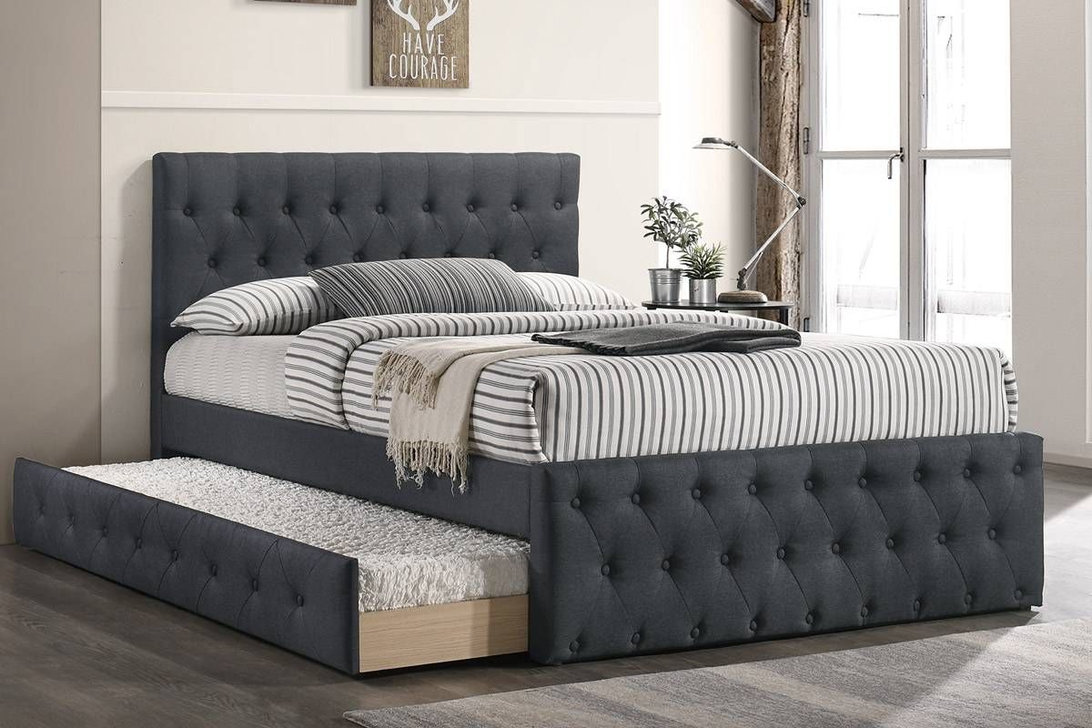 Caylee Charcoal Linen Bed With Trundle