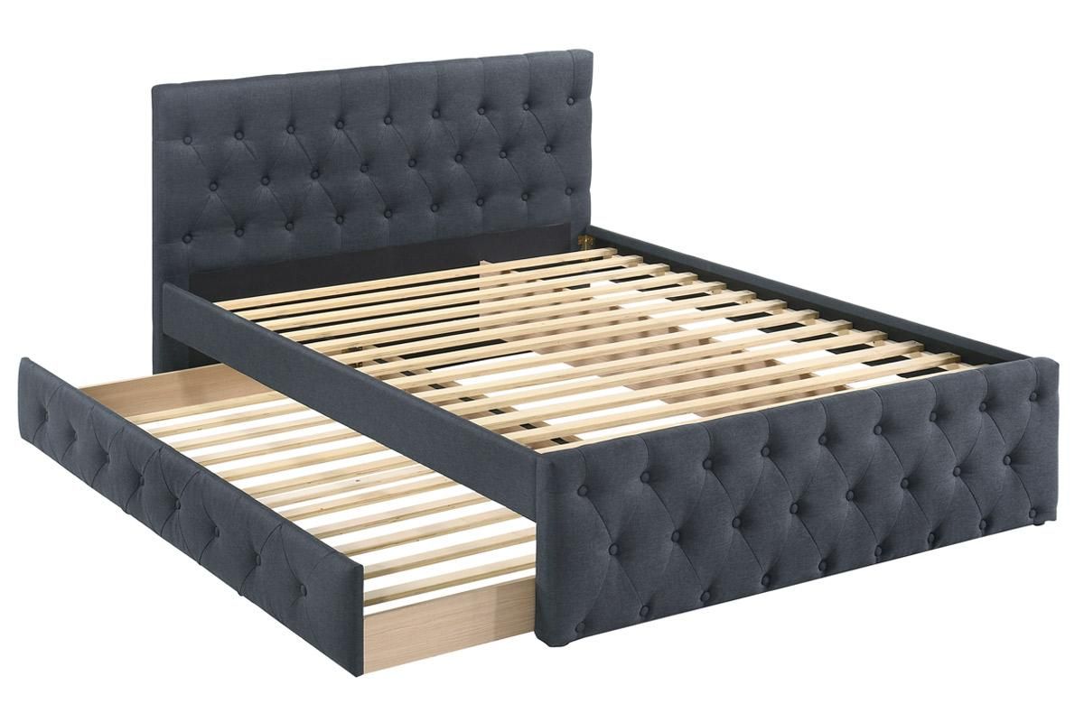 Caylee Charcoal Linen Platform Bed With Trundle