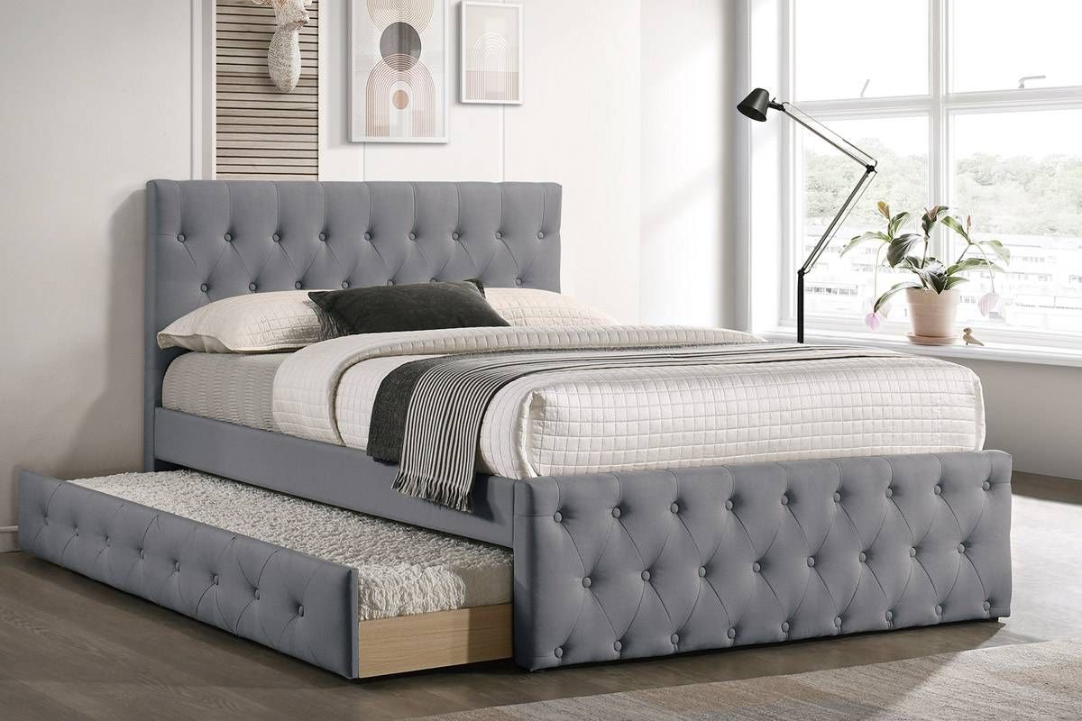 Caylee Grey Linen Bed With Trundle