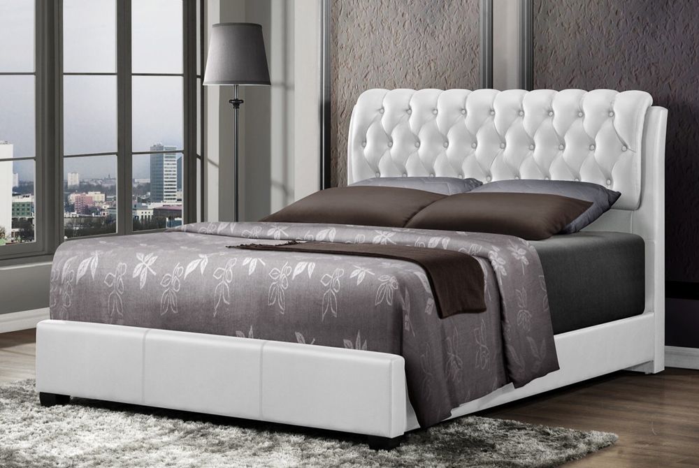 Viola White Leather Button Tufted Bed
