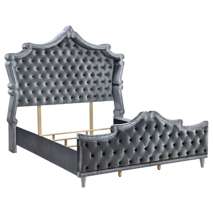 Celeste Grey Velvet French Style Bed