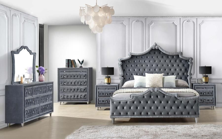 Celeste Grey Velvet French Style Bedroom Set