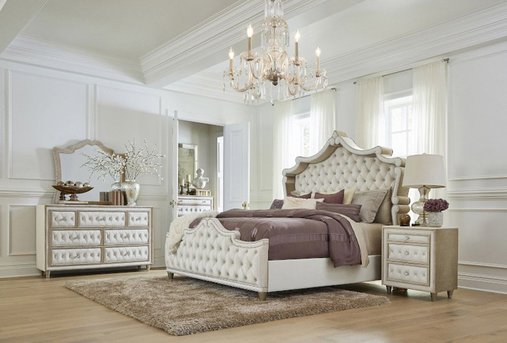 Celeste French Style Bedroom Set Crystal Tufted