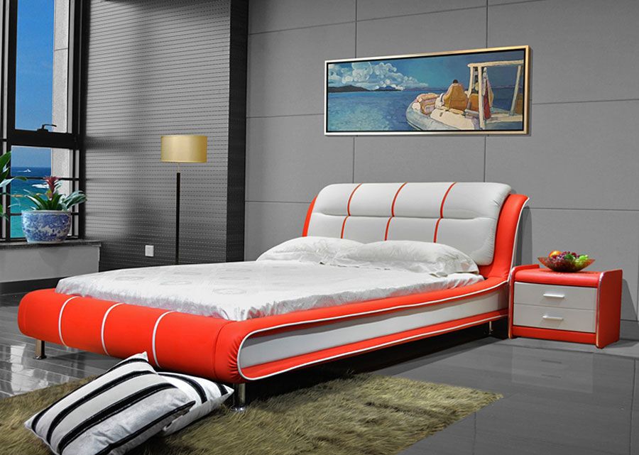 Cerchio Red and White Leather Bed