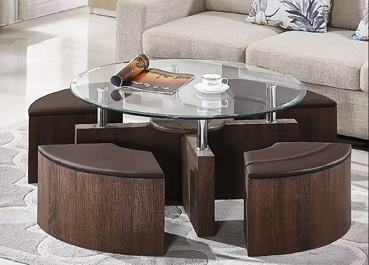 Cermak Glass Coffee Table With Ottomans