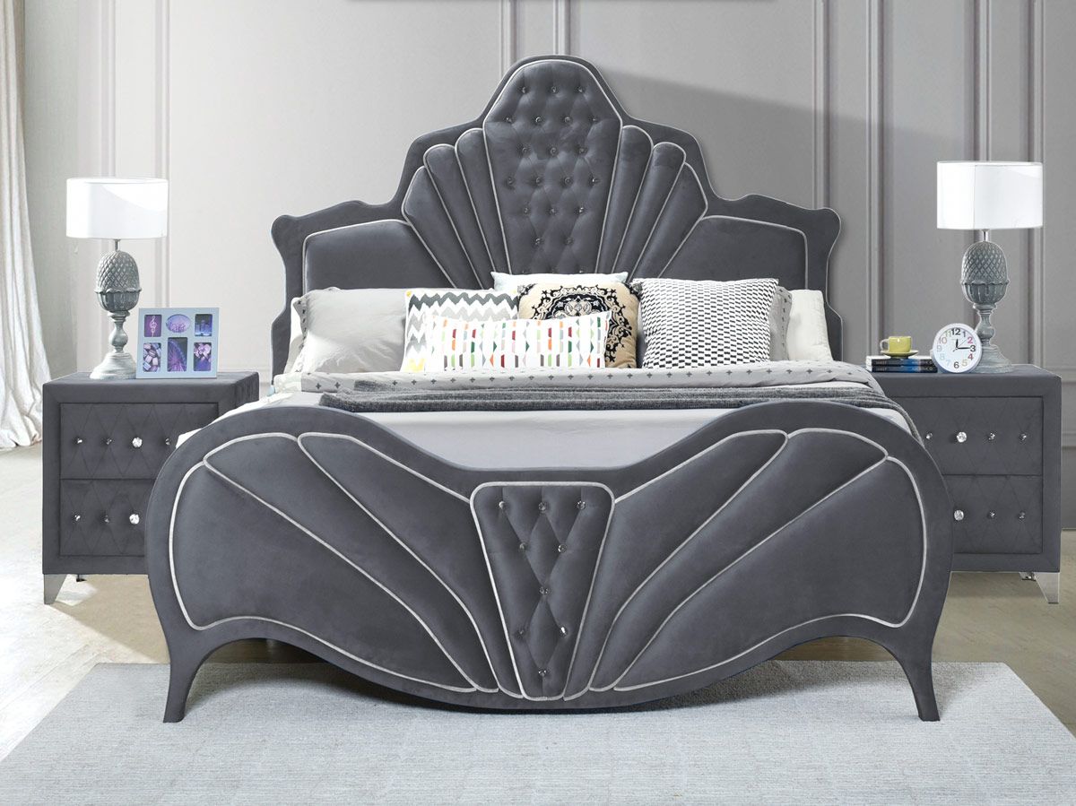 Chareau Grey Velvet Upholstered Bed