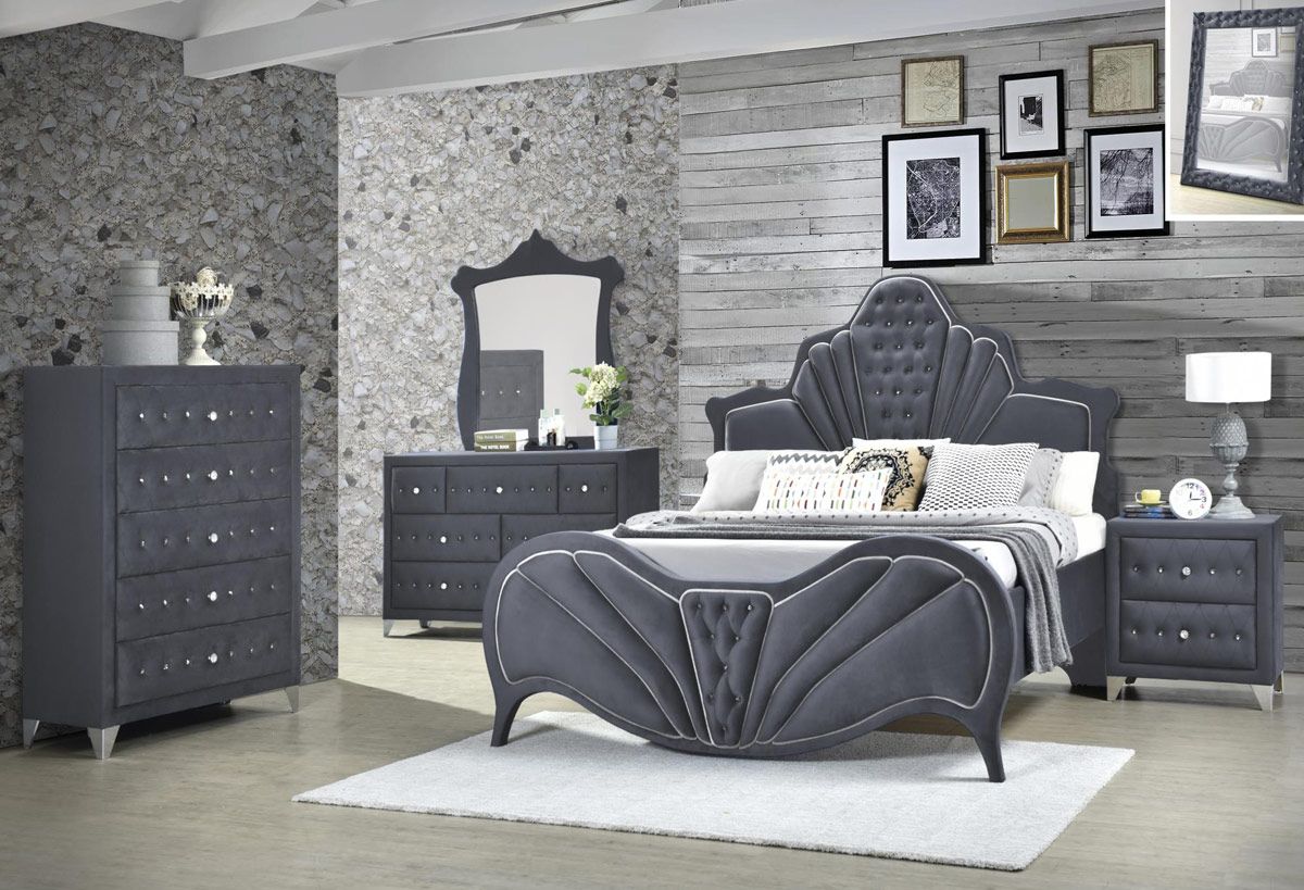 Chareau Grey Velvet Upholstered Bedroom