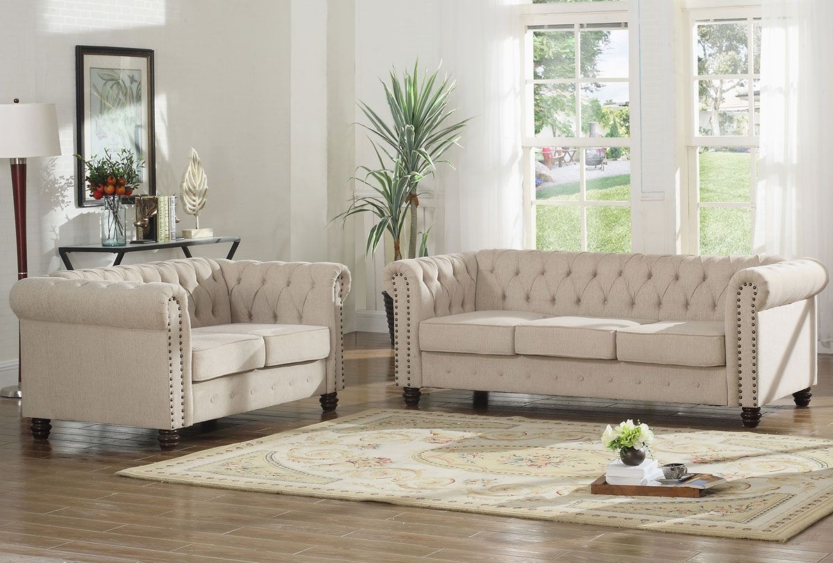 Charleston Beige Linen Chesterfield Sofa