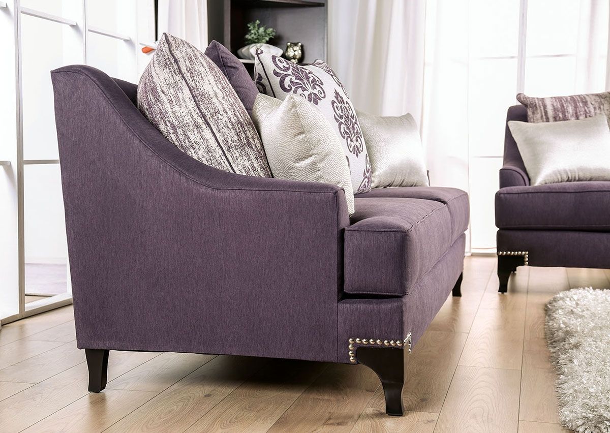 Charley Purple Chenille Love Seat Side