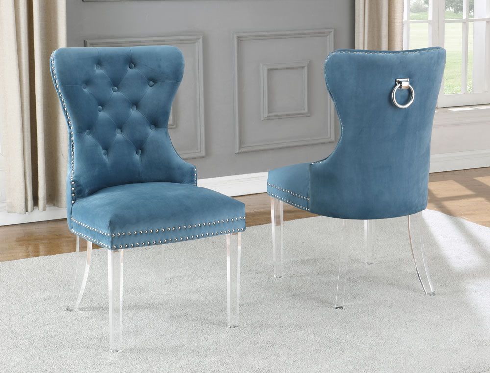 Charlotte Teal Velvet Chair Acrylic Legs