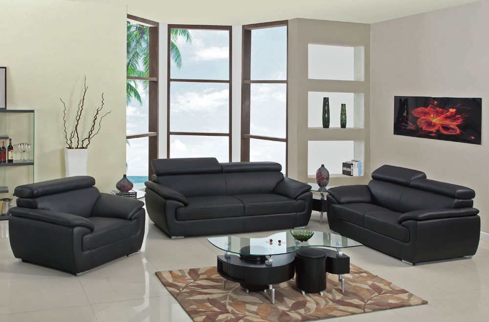Chaska Black Leather Modern Sofa