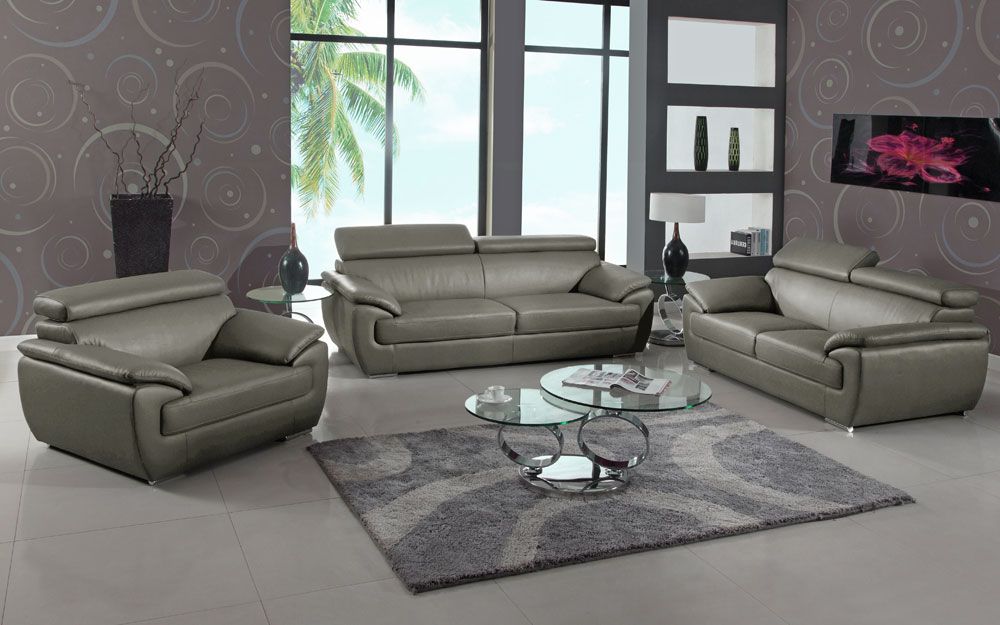 Chaska Grey Leather Living Room Furniture