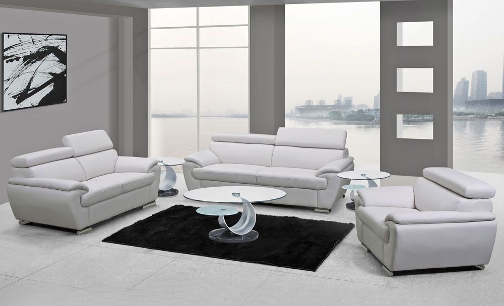 Chaska White Genuine Leather Living Room