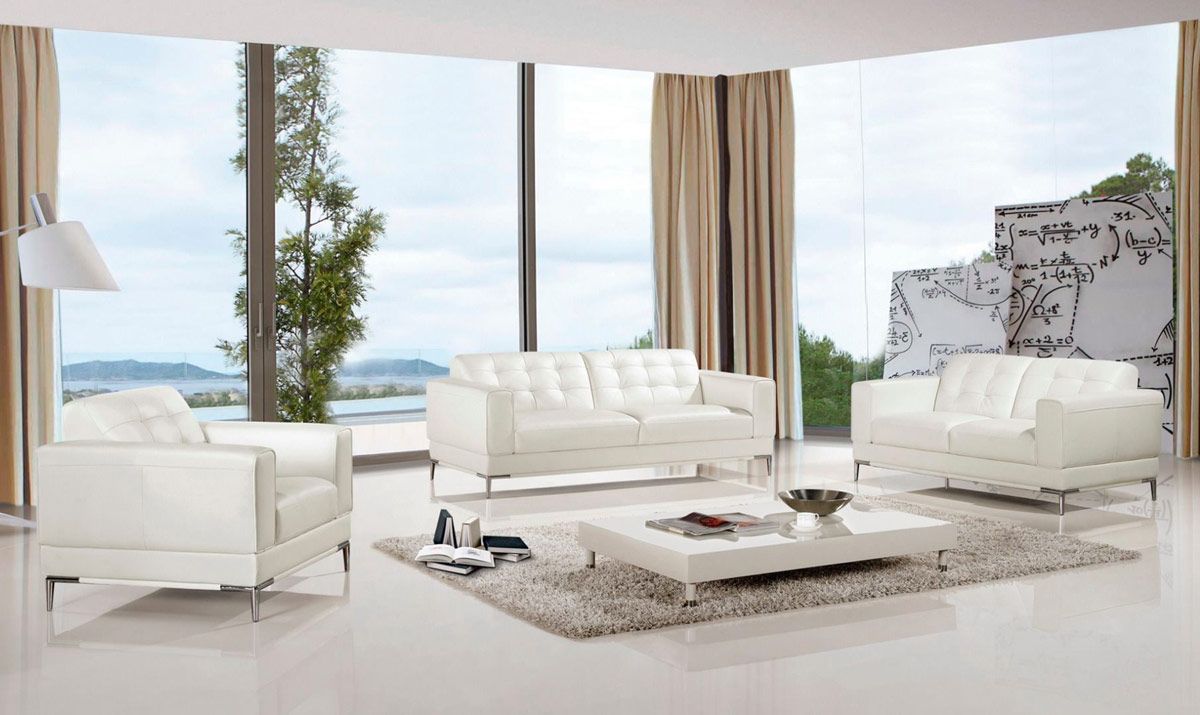 Chelsea White Italian Leather Modern Sofa