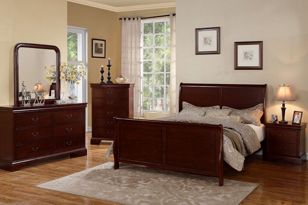 Cherry Finish Sleigh Bed 9231