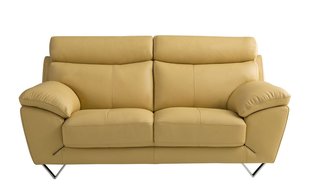 Chiang Yellow Italian Leather Loveseat