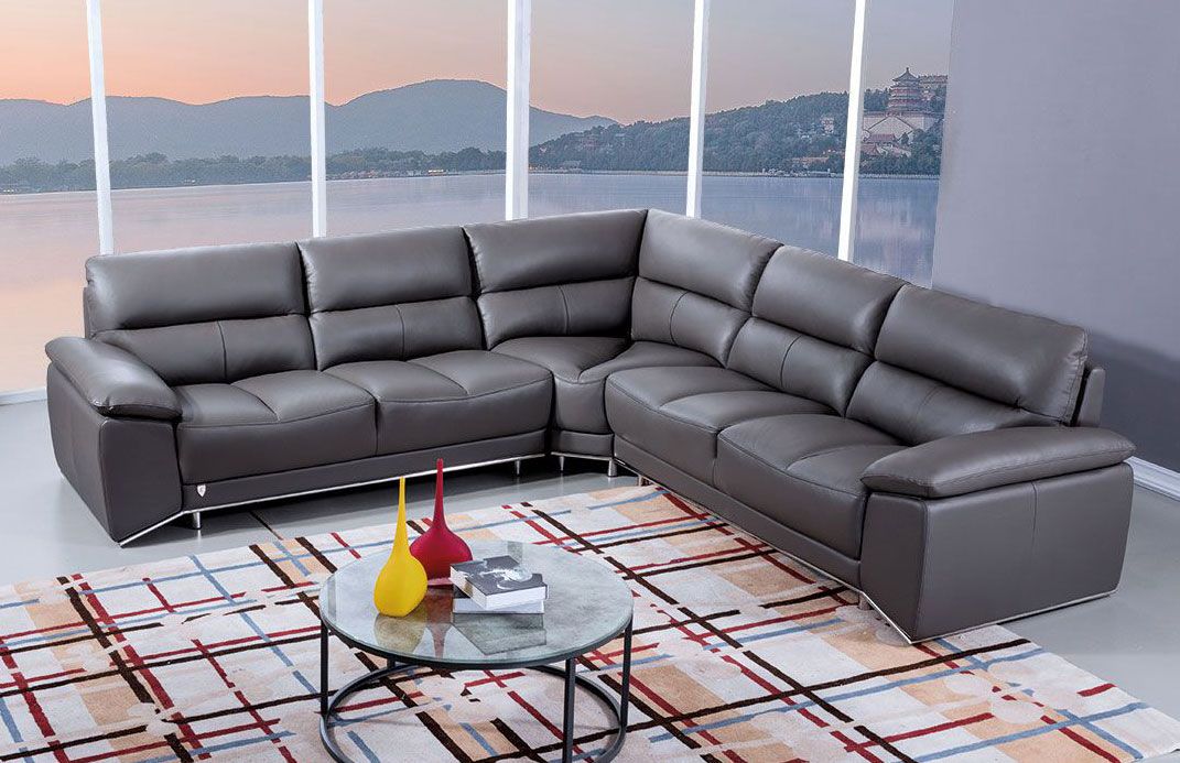 Chiara Gray Italian Leather Sectional