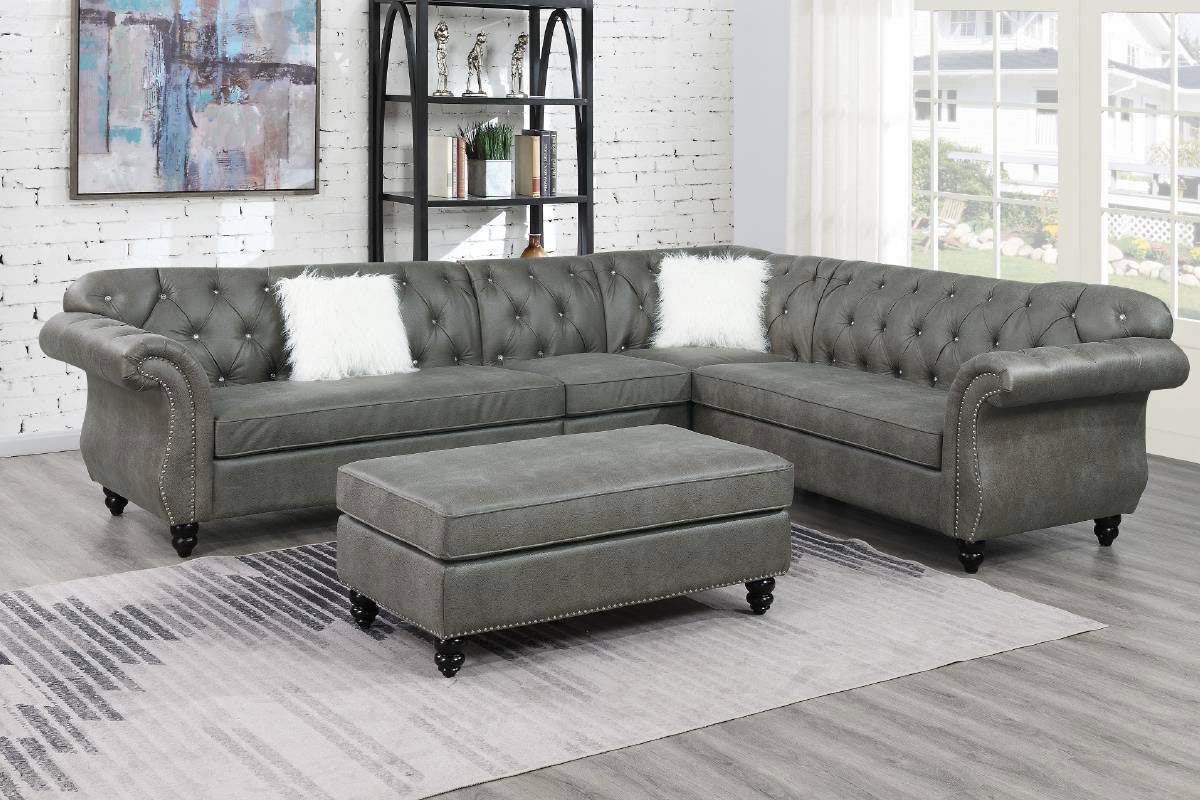 Chris Slate Grey Chesterfield Sectional