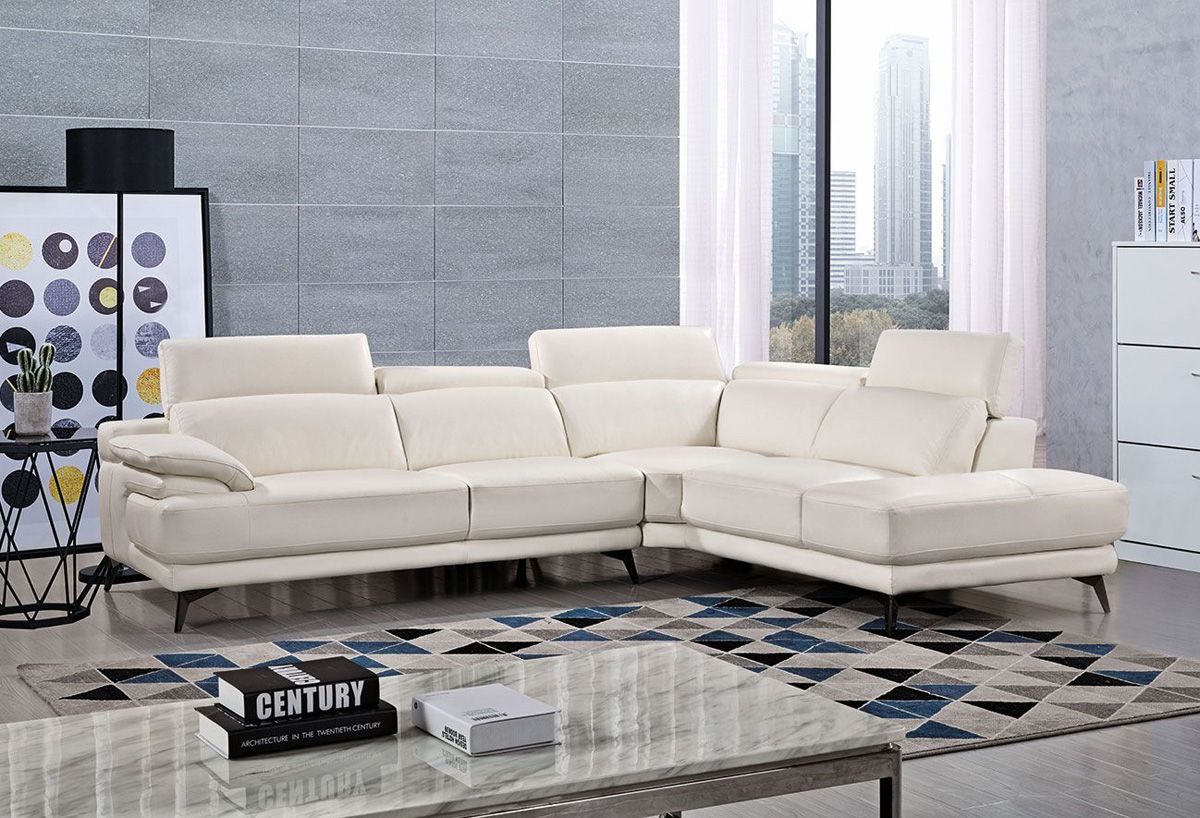 Cidro White Leather Modern Sectional