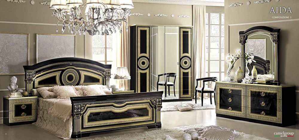 Aida Black Italian Bedroom Set