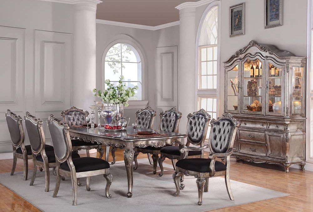 Bencivenni Antique Platinum Formal Dining Table Set