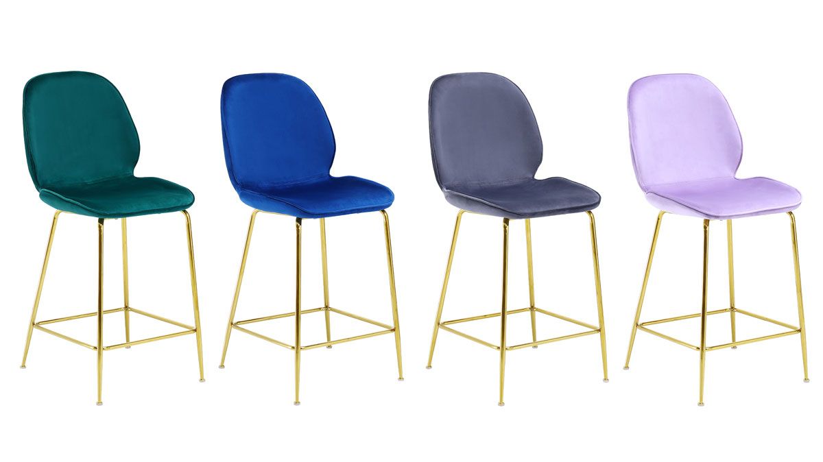 Cleland Velvet Fabric Bar Chairs (Set of 2)