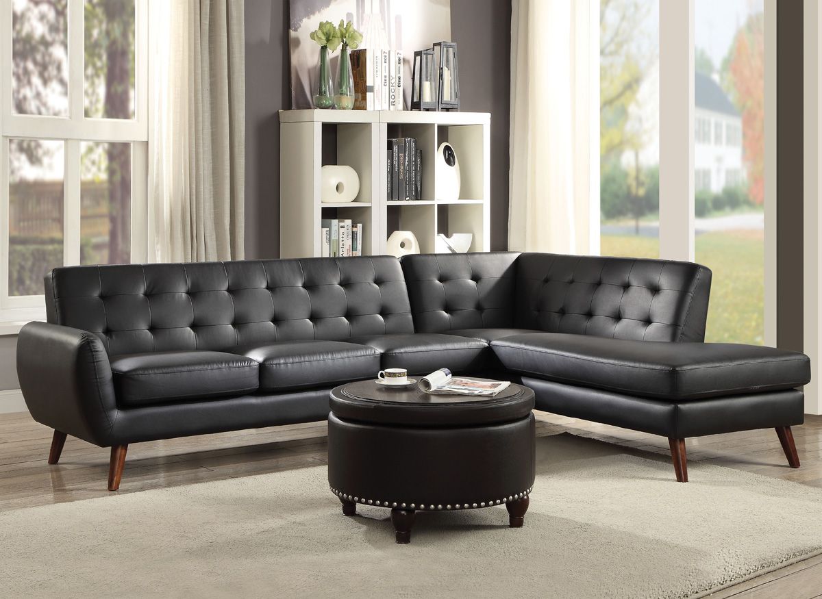 Cleto Tufted Black Leather Sectional