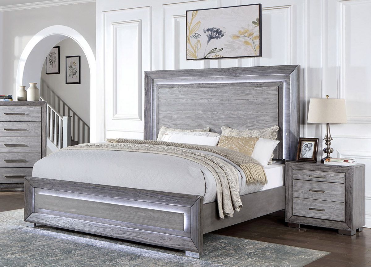 Clint Rustic Grey Bed With Lights