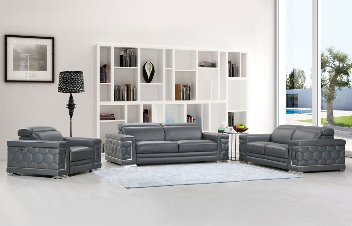 Clovis Gray Sofa With Adjustable Headrests