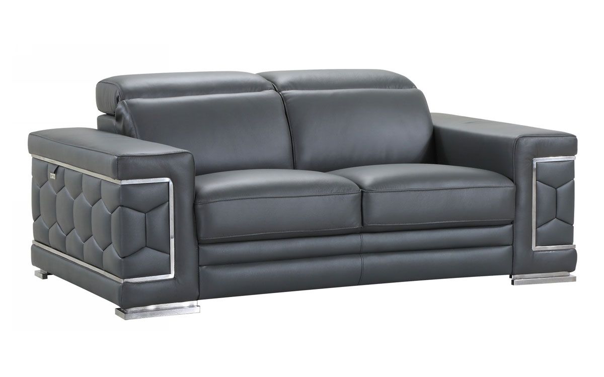 Clovis Gray Leather Love Seat,Clovis Gray Sofa With Adjustable Headrests,Clovis Gray Leather Chair,Clovis Gray Leather Sofa