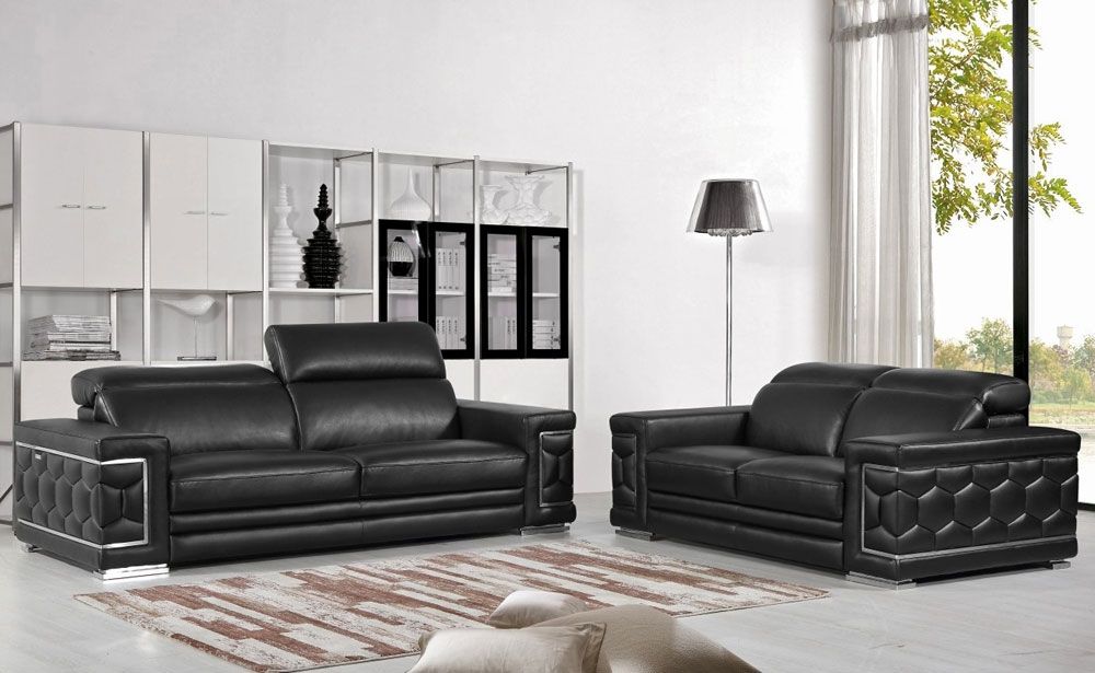 Clovis Black Leather Sofa